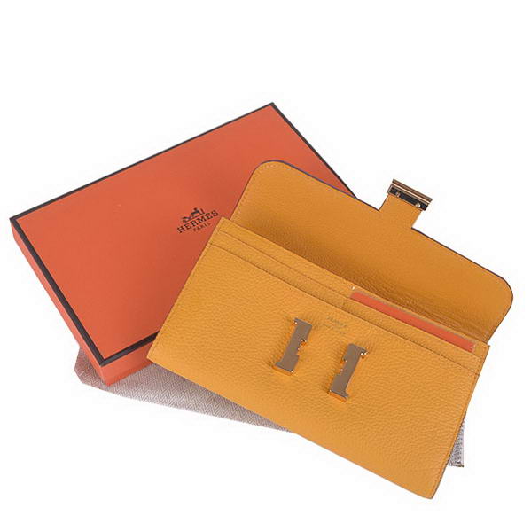 Cheap Fake Hermes Constance Long Wallets Yellow Calfskin Leather Gold - Click Image to Close